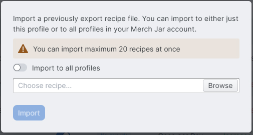 Recipe import dialog box
