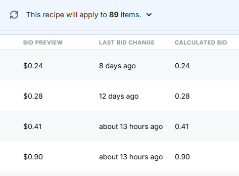Bid Preview column showing the custom property value per target