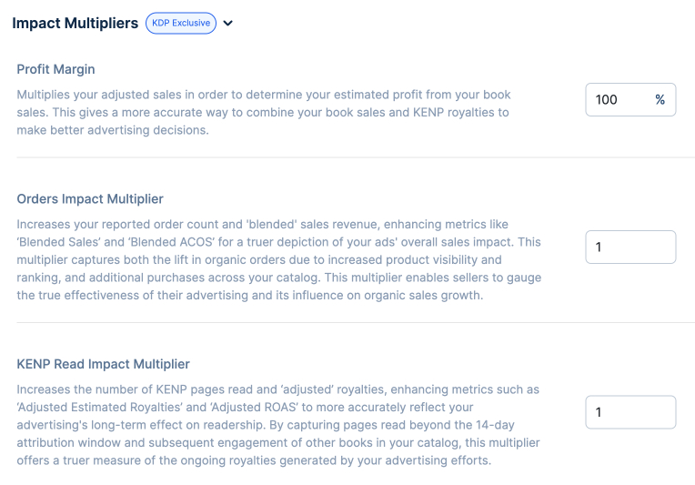 Ad Impact Multiplier settings in the ad account configuration screen