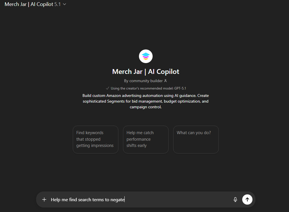 AI Copilot chat interface in Merch Jar