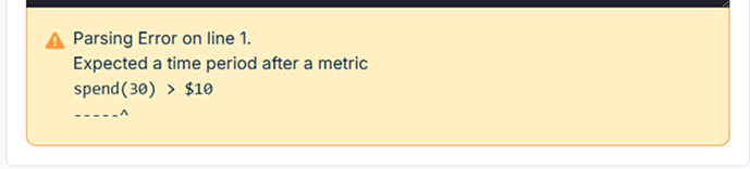 Example of a syntax parsing error message