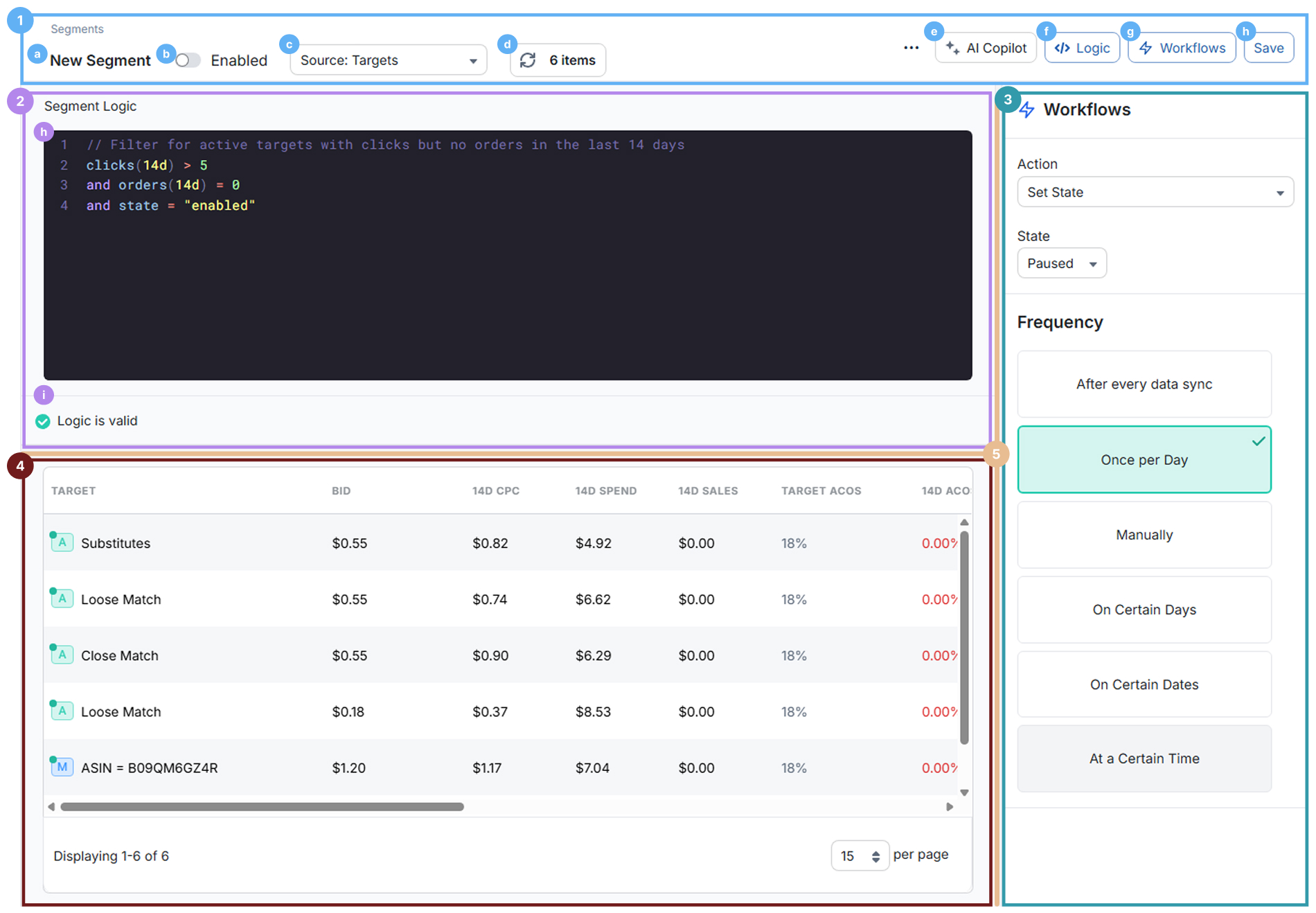 Segments interface layout